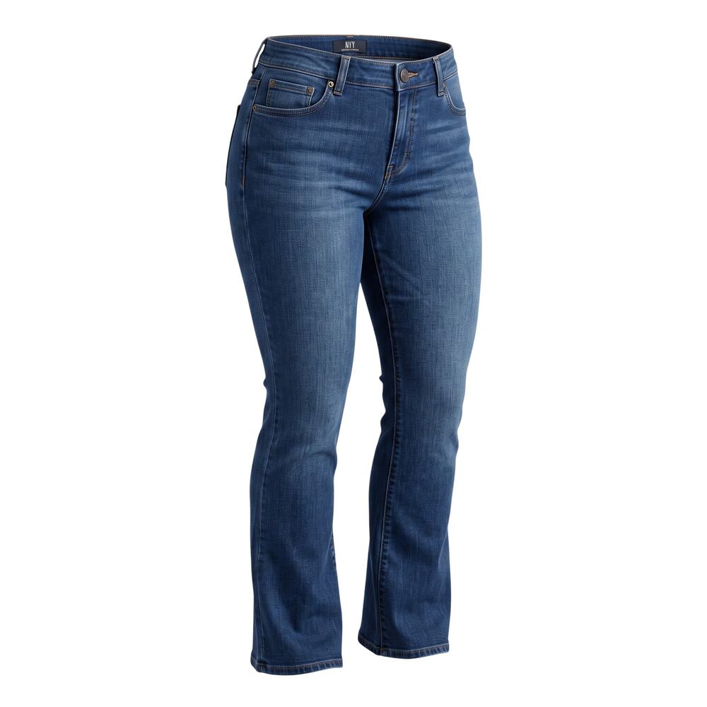 Kut from the Kloth blue denim jeans with high rise, bootcut leg, zip fly, five-p